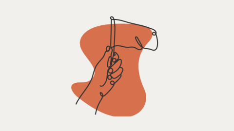 Illustration av en hand som viftar med en flagga.